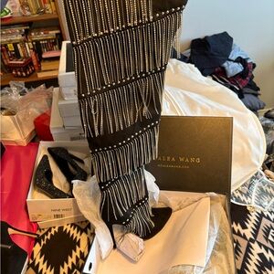 Azalea Wang Black Over the Knee Boots with Silver Accents